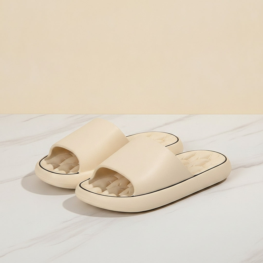 Puffy Slide Slippers With Contour - Khaki – apparel accessories (view 2)