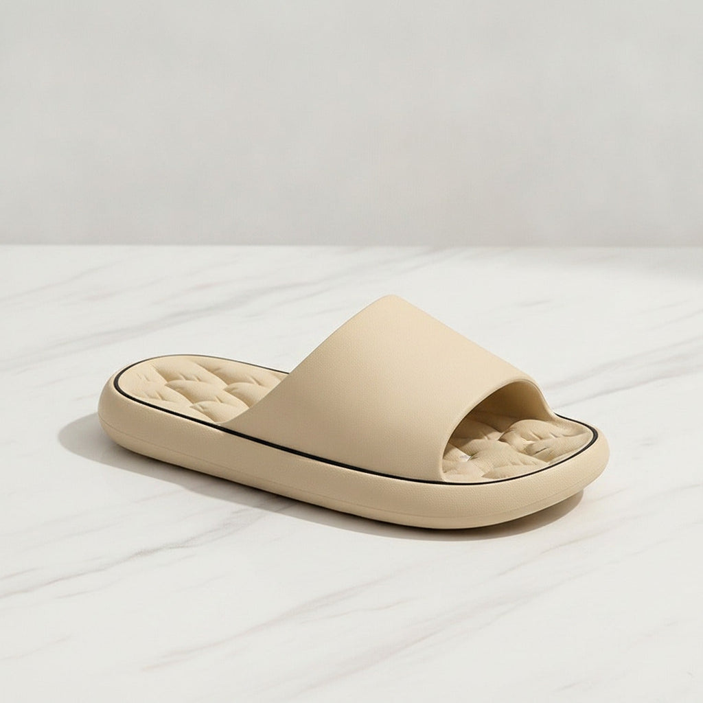 Puffy Slide Slippers With Contour - Khaki