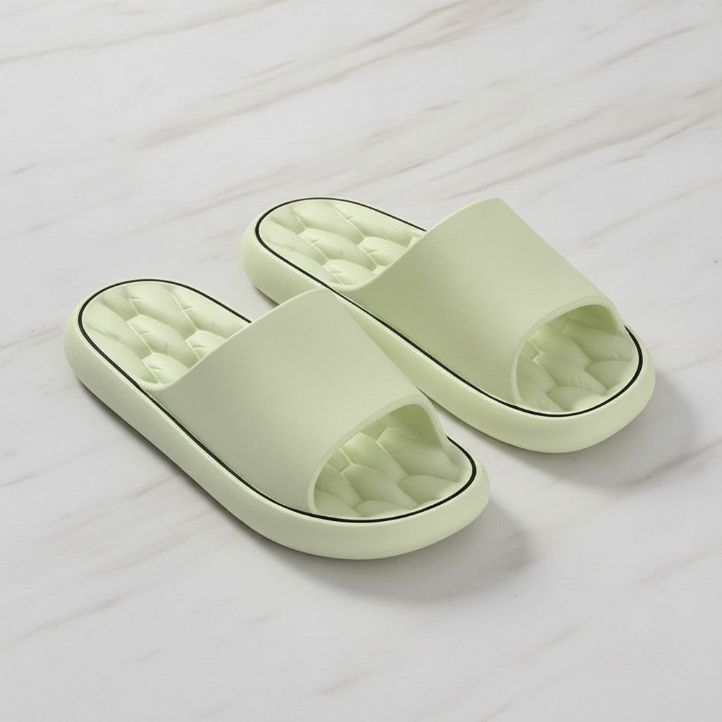 Puffy Slide Slippers With Contour - Light Green – apparel accessories (view 3)