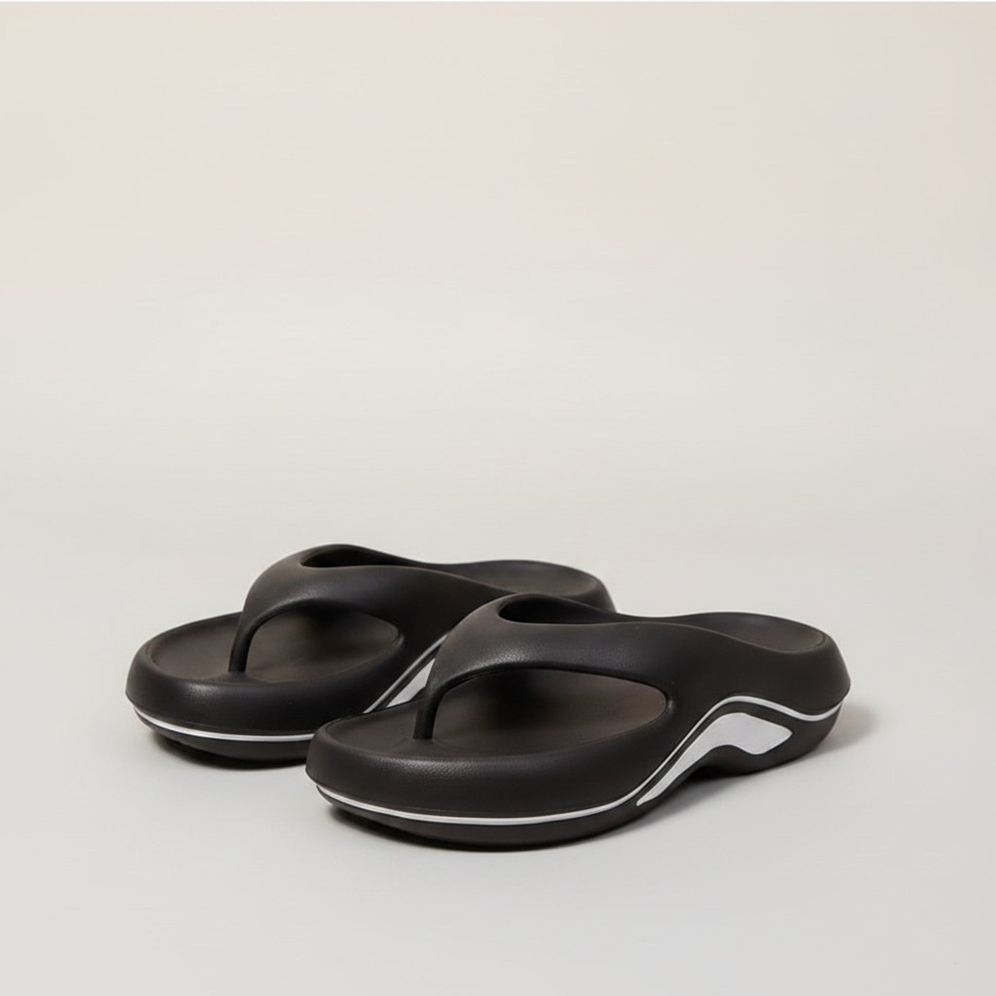 Women's Black White Chunky Platform Flip-Flop Sandals
