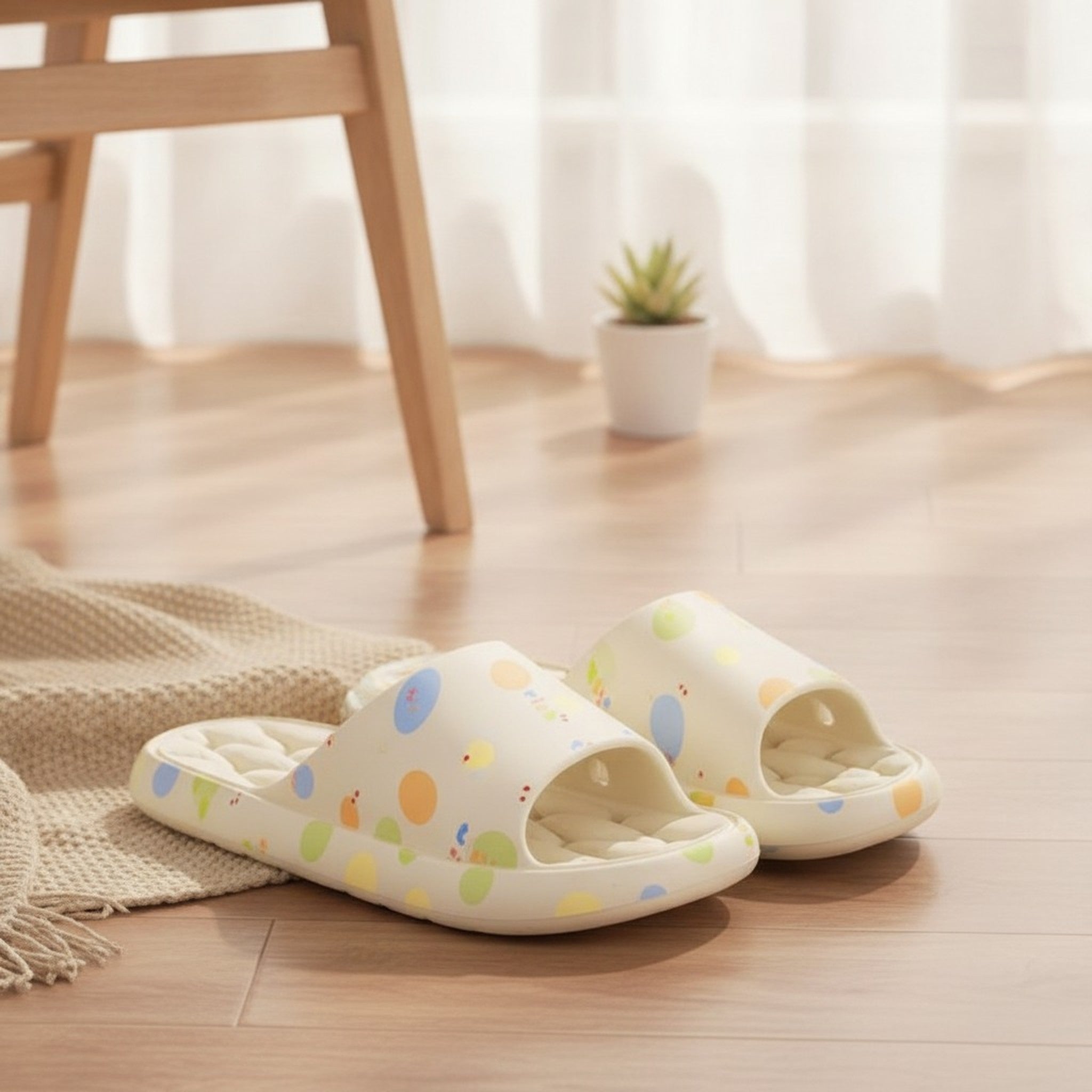 Cream Soft Mushy Feeling Polka Dot Shower Slides