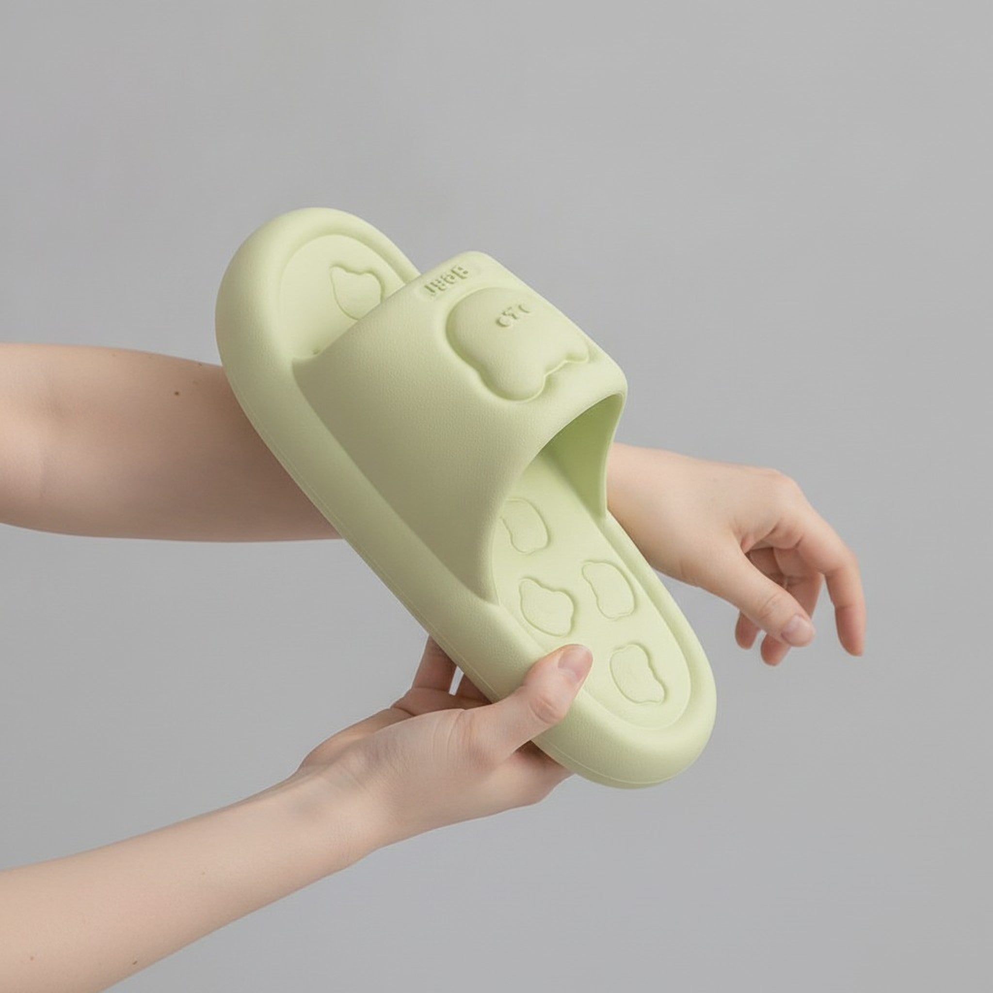 Soft Green Bear Design Cloud Slippers