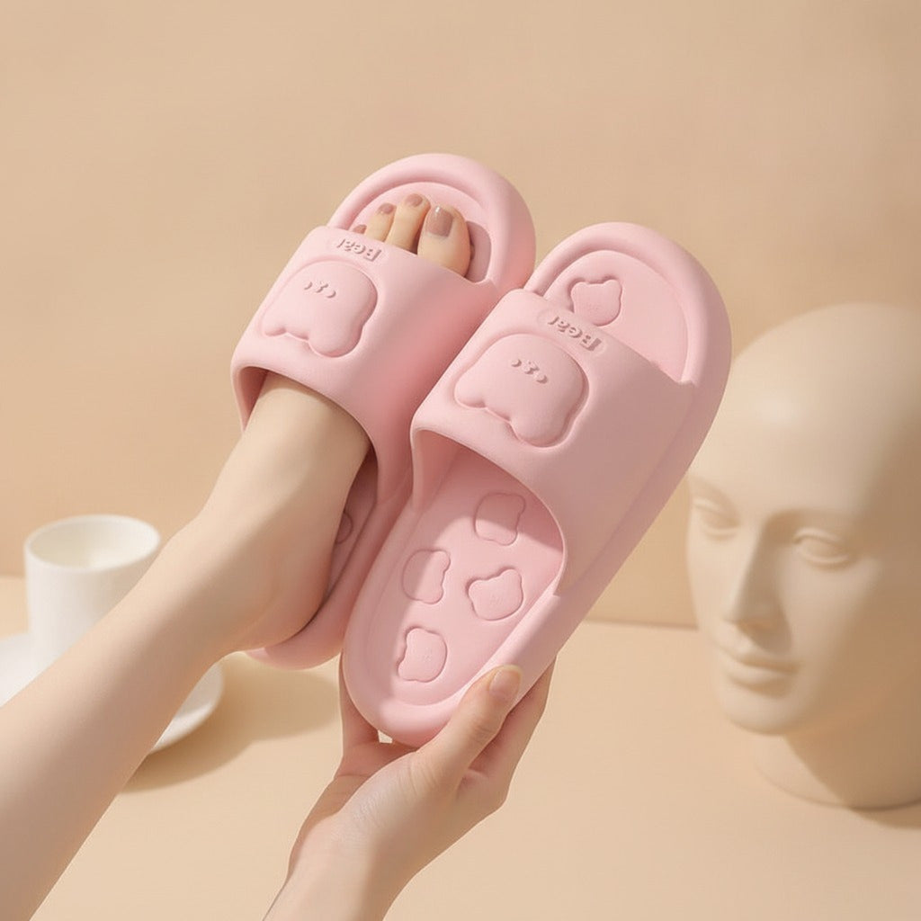 Soft & Elastic Pink Anti-Odor Bear Slippers
