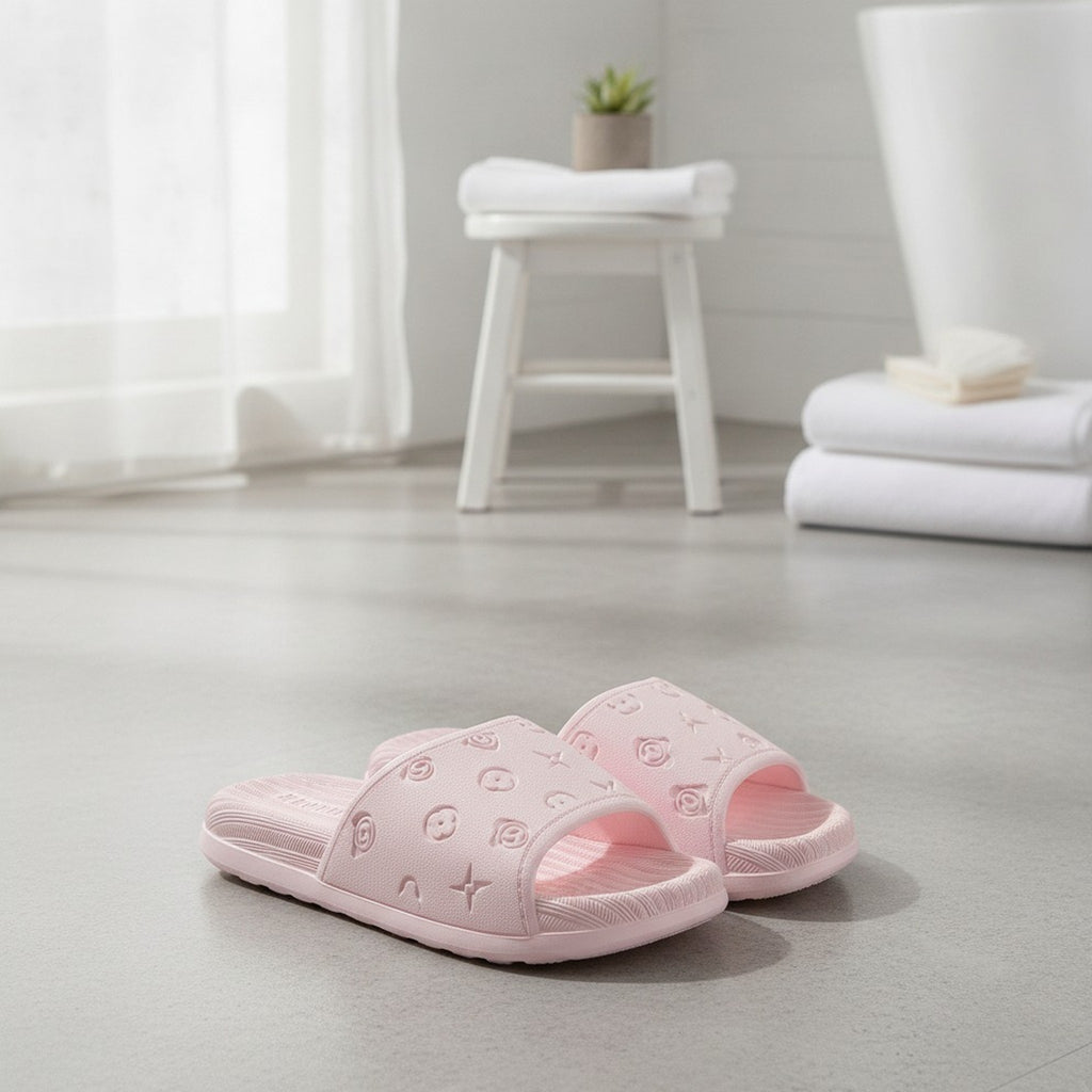 ROUNE Pink Soft Comfortable Silent House Slippers