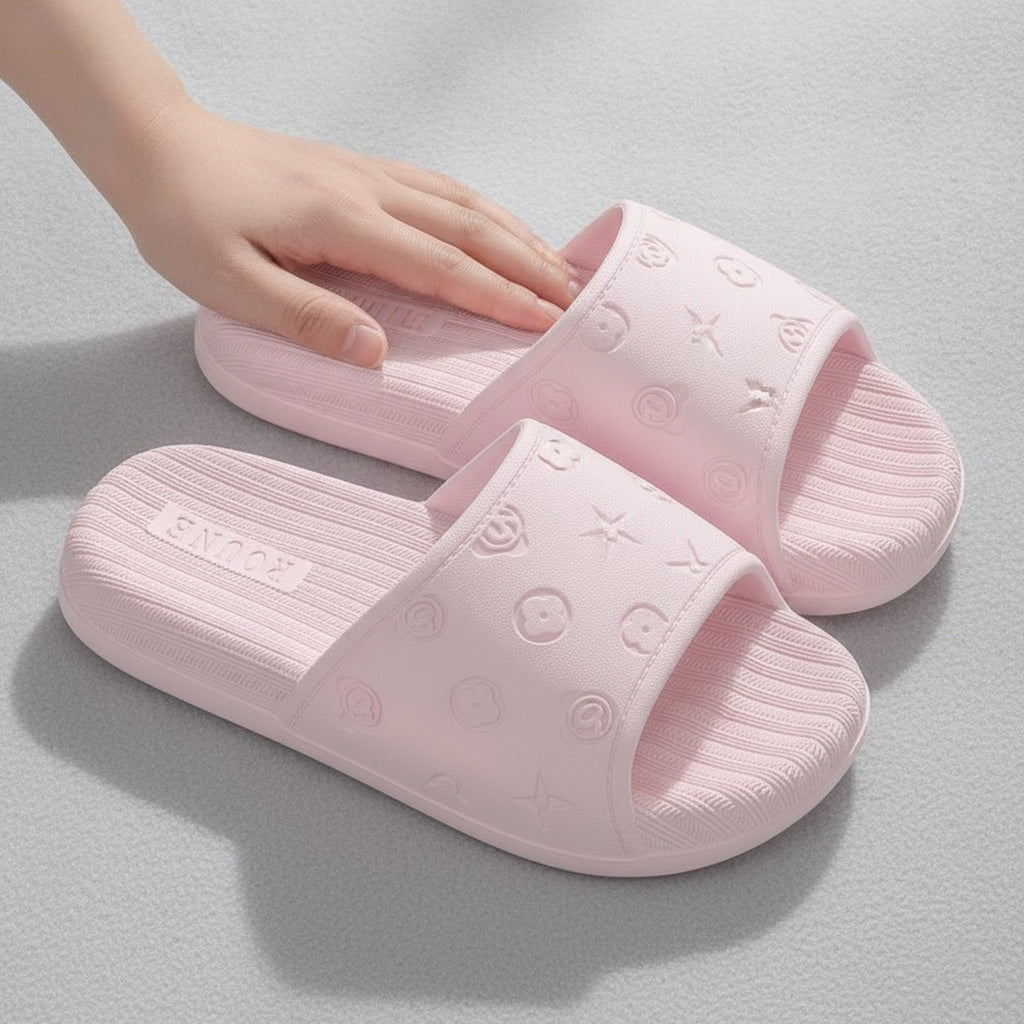 ROUNE Pink Soft Comfortable Silent House Slippers