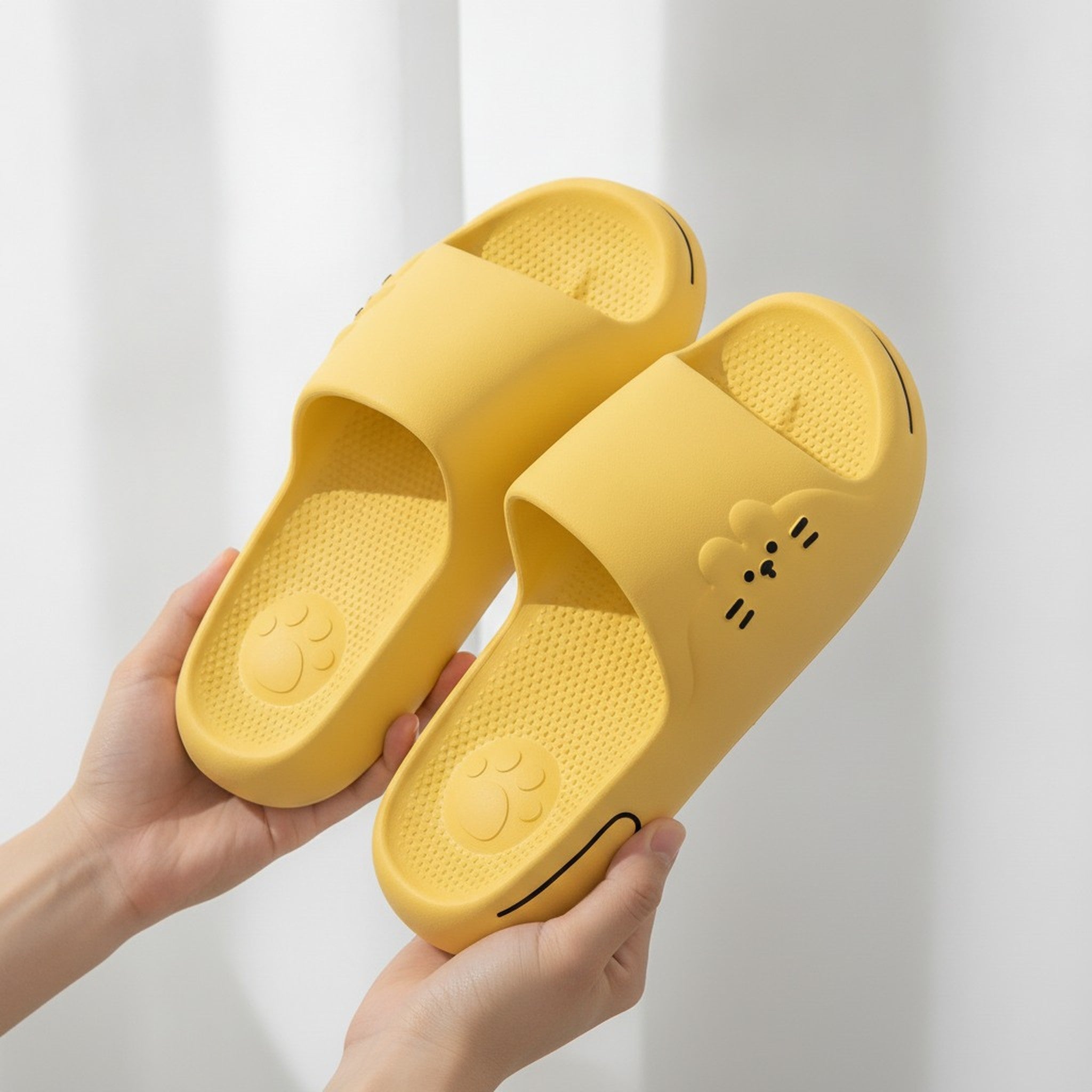 Cute Yellow Cloud Comfort Paw Print Slide Slippers