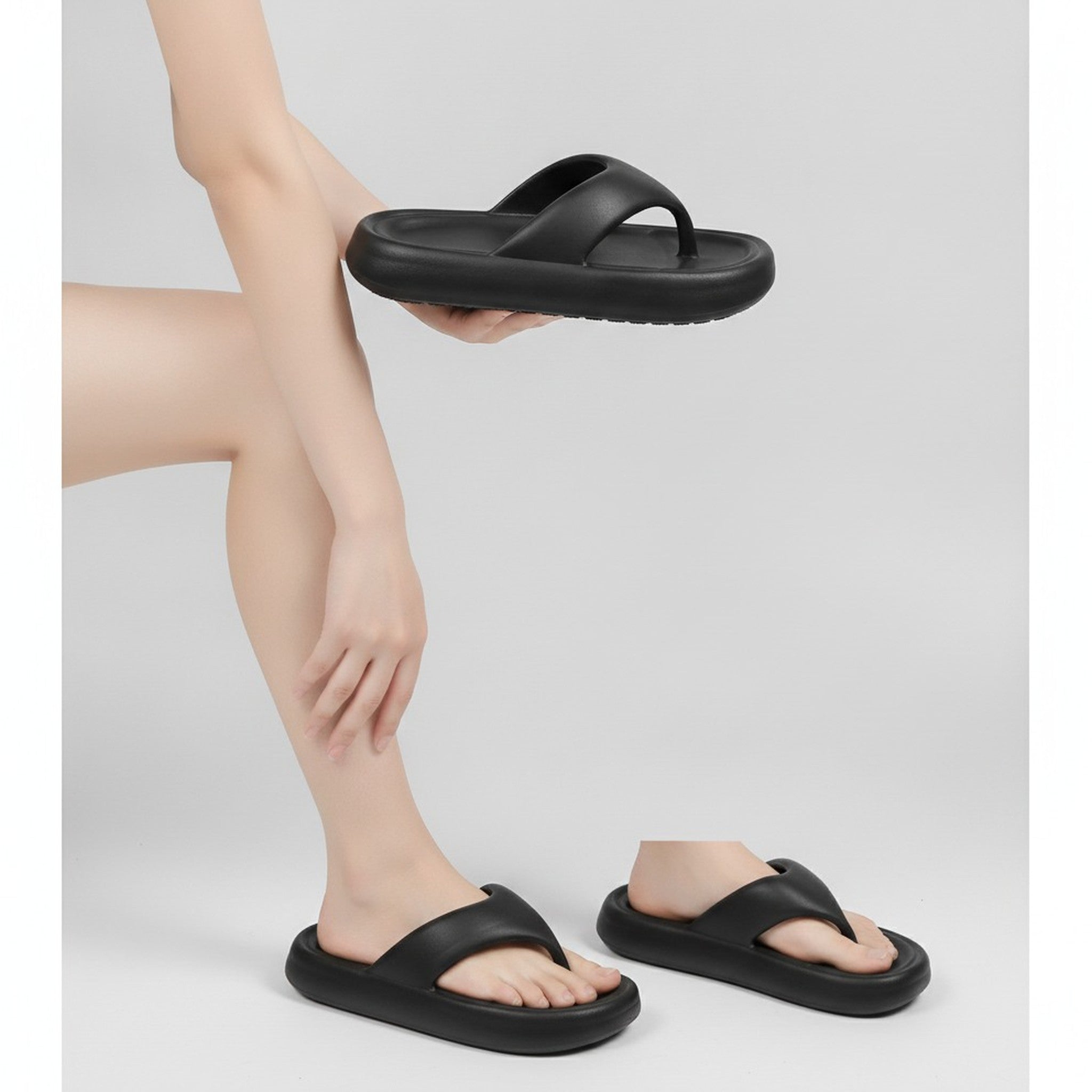 Black Ultra Soft Cushioned Platform Flip-Flops