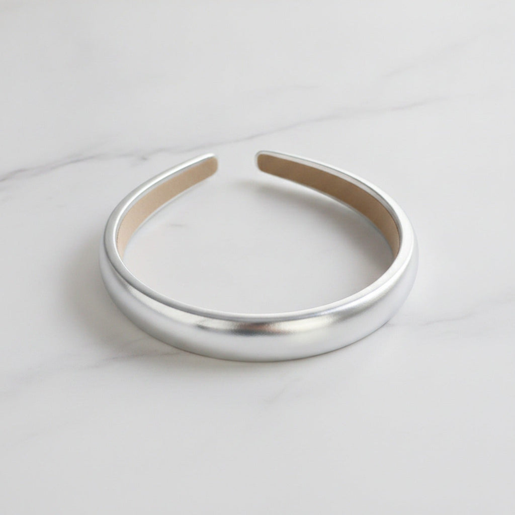 Metallic Padded Headband - Silver Glossy Faux Leather Foam Headband