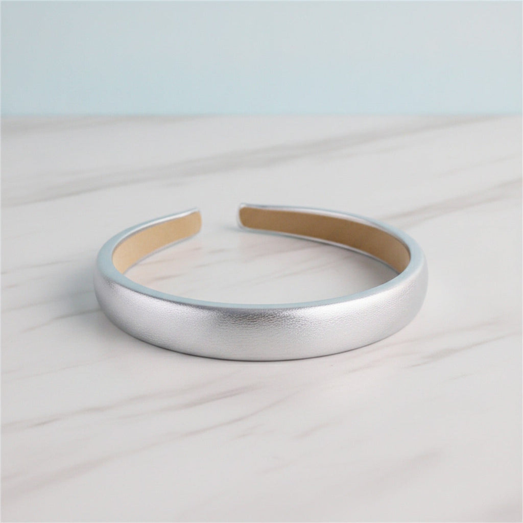 Metallic Padded Headband - Silver Pleated Glossy Foam Headband
