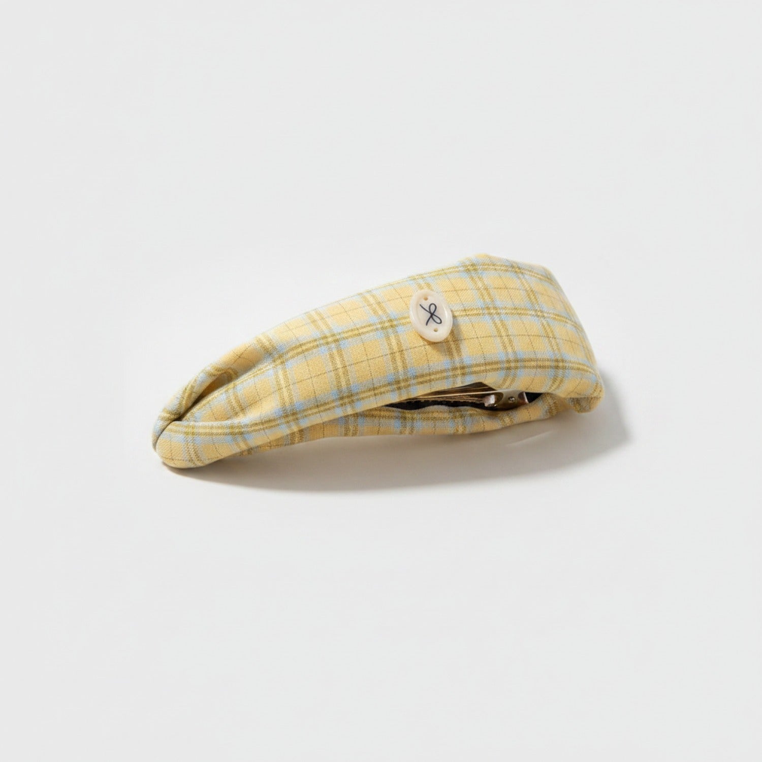 Headband With Bow Charm Detail - Blue Yellow Plaid Wide Headband Cream Butterfly Tag