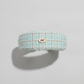 Headband With Bow Charm Detail - Green Plaid Wide Headband with Cream Bow – hair accessories (view 1)