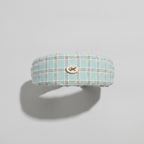 Headband With Bow Charm Detail - Green Plaid Wide Headband with Cream Bow – hair accessories (view 1)