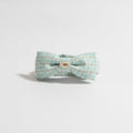 Headband With Bow Charm Detail - Green Plaid Wide Headband with Cream Bow