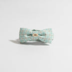 Headband With Bow Charm Detail - Green Plaid Wide Headband with Cream Bow