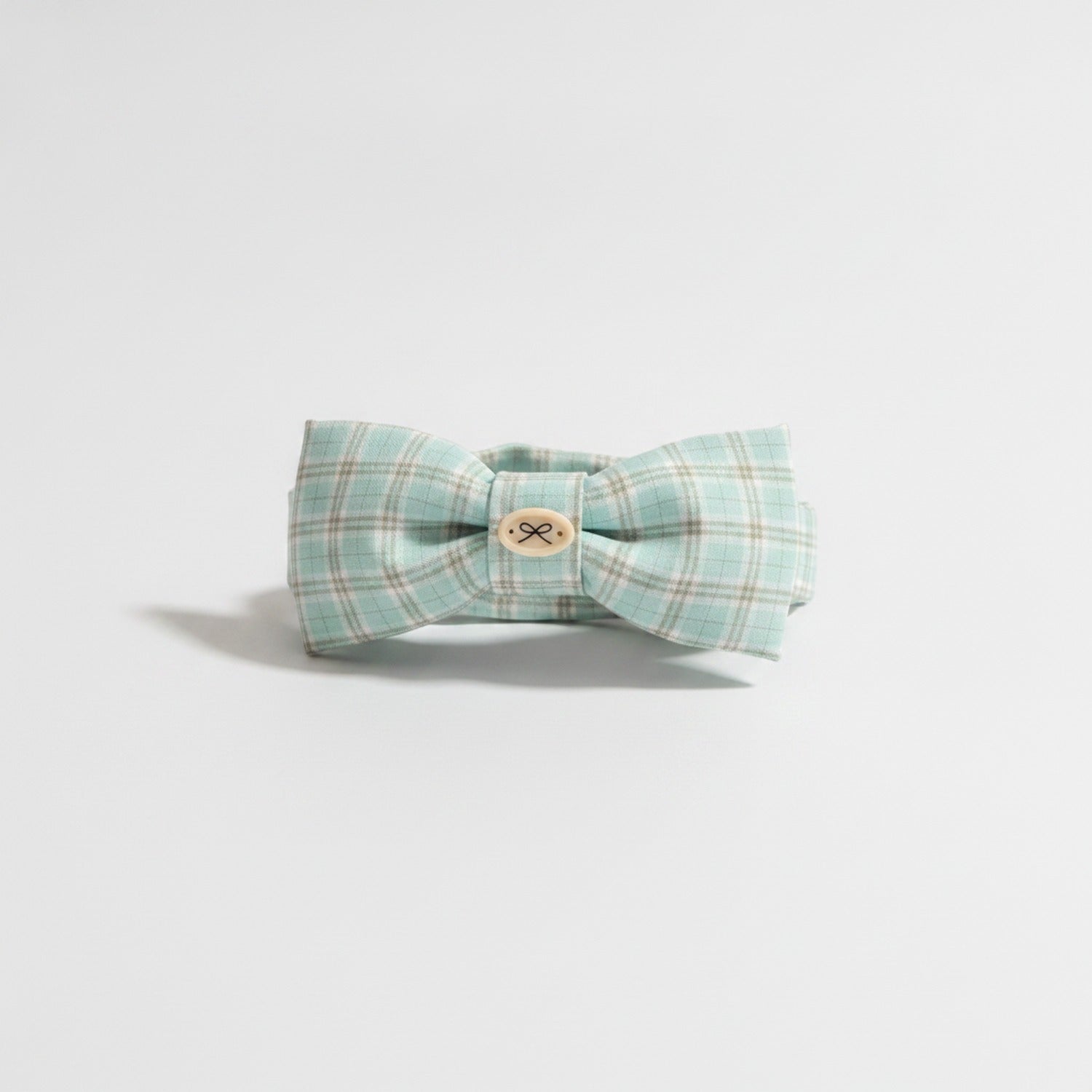 Headband With Bow Charm Detail - Green Plaid Wide Headband with Cream Bow