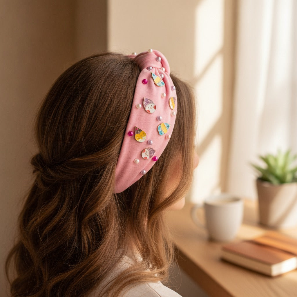 Padded Headband With Charm Embellishments - Pink – hair accessories (view 2)