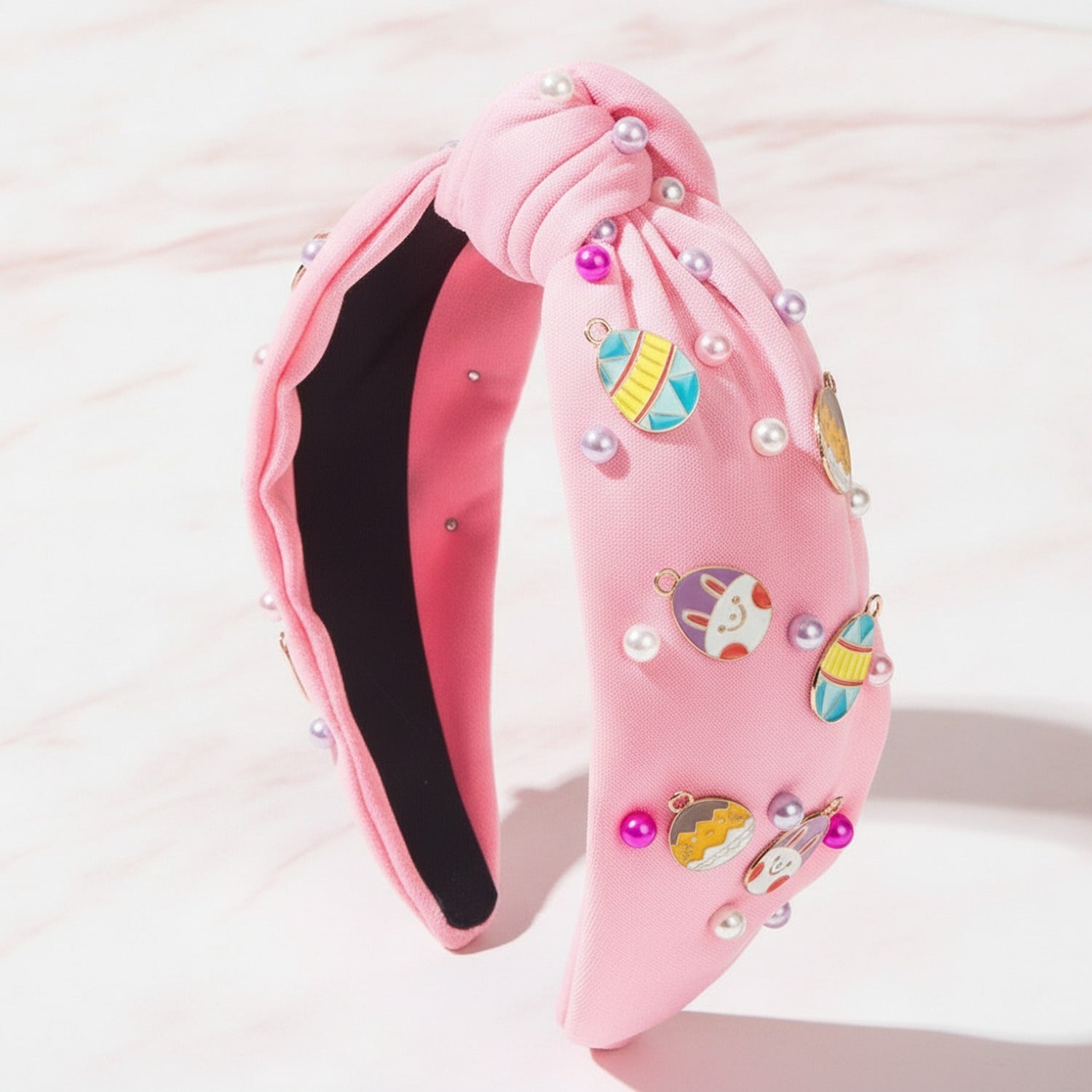 Padded Headband With Charm Embellishments - Pink