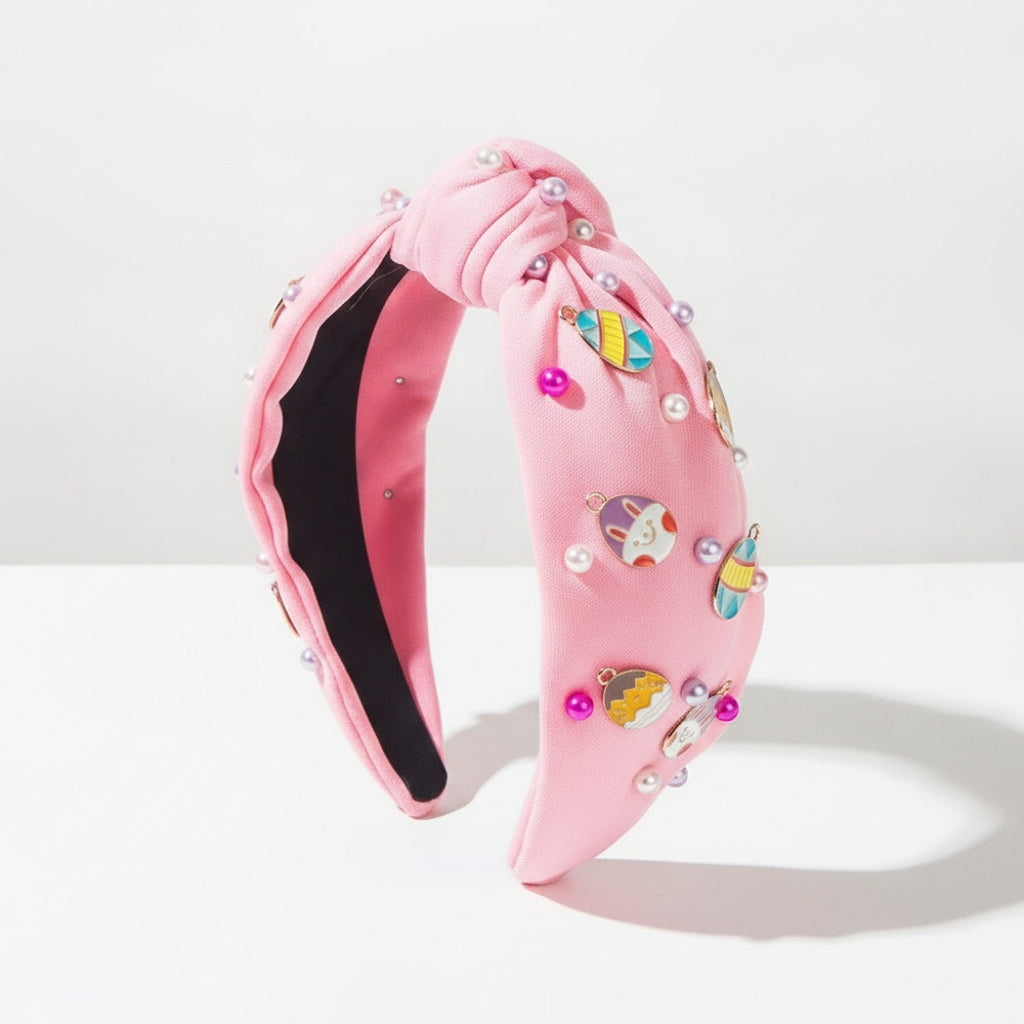 Padded Headband With Charm Embellishments - Pink