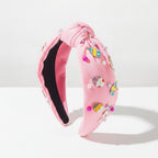 Padded Headband With Charm Embellishments - Pink