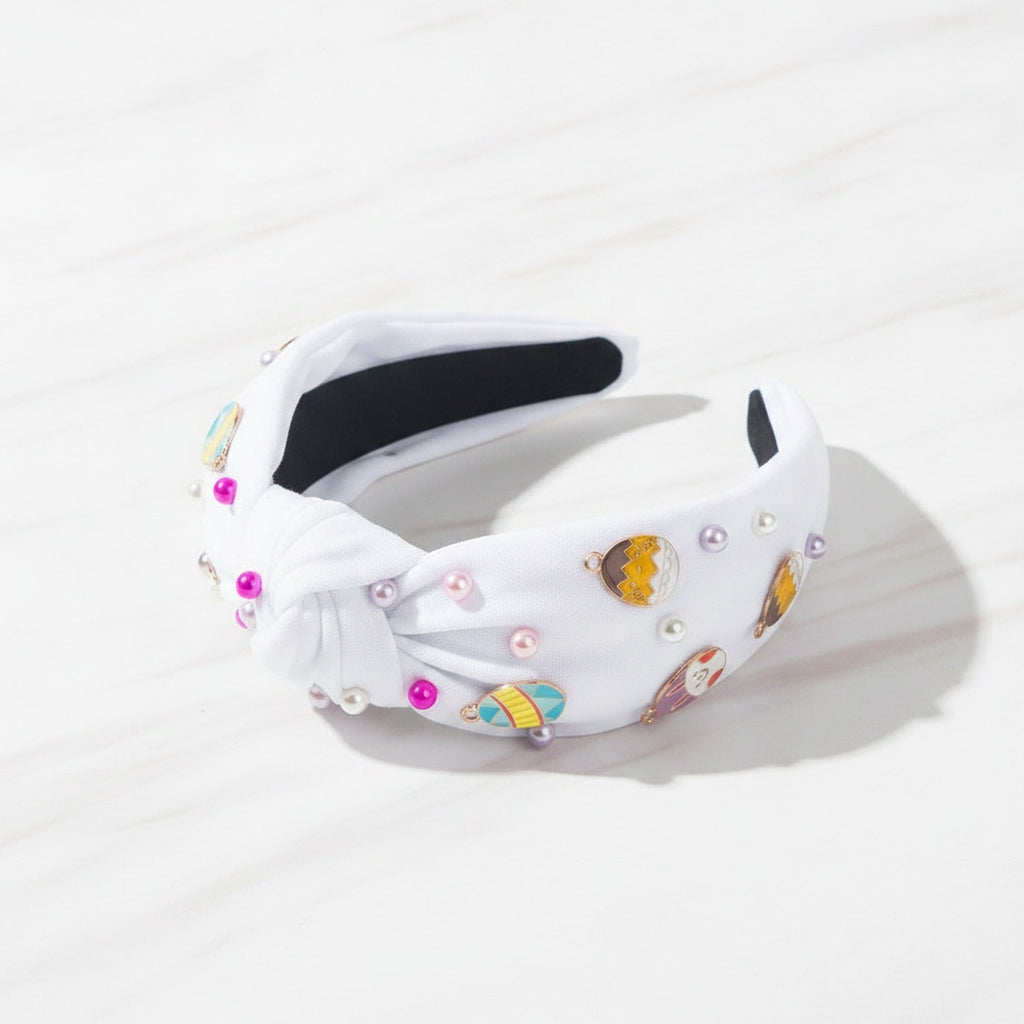 Padded Headband With Charm Embellishments - White – hair accessories (view 2)