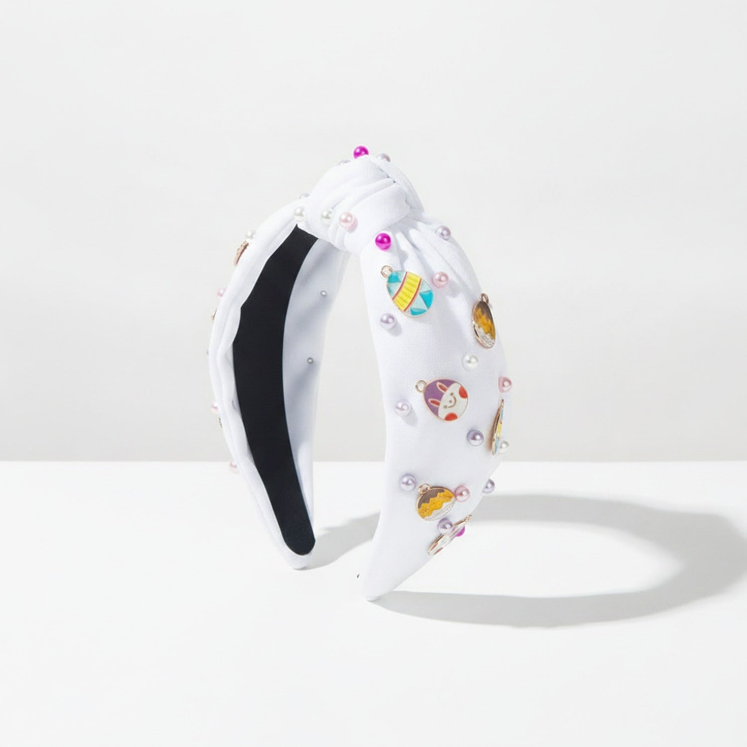 Padded Headband With Charm Embellishments - White – hair accessories (view 1)