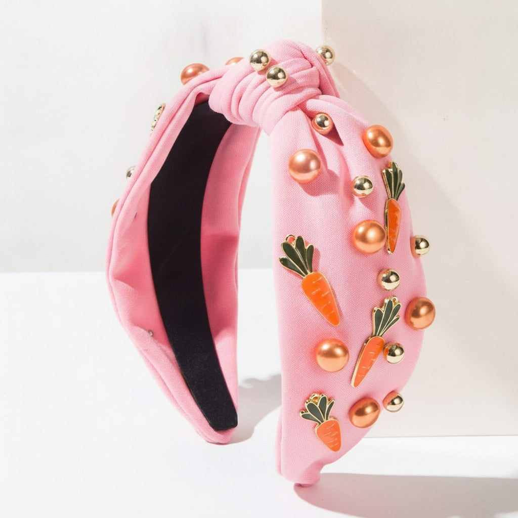 Carrot Beaded Padded Headband - Pink