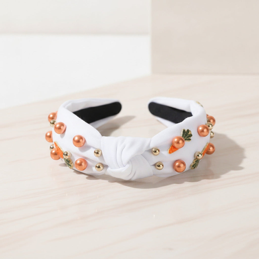 Carrot Beaded Padded Headband - White – hair accessories (view 2)