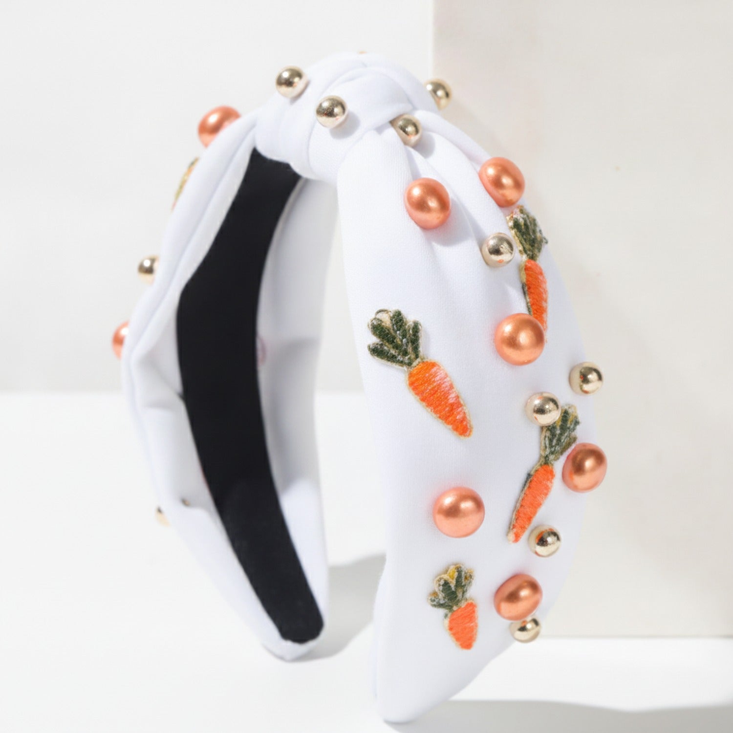 Carrot Beaded Padded Headband - White – hair accessories (view 1)