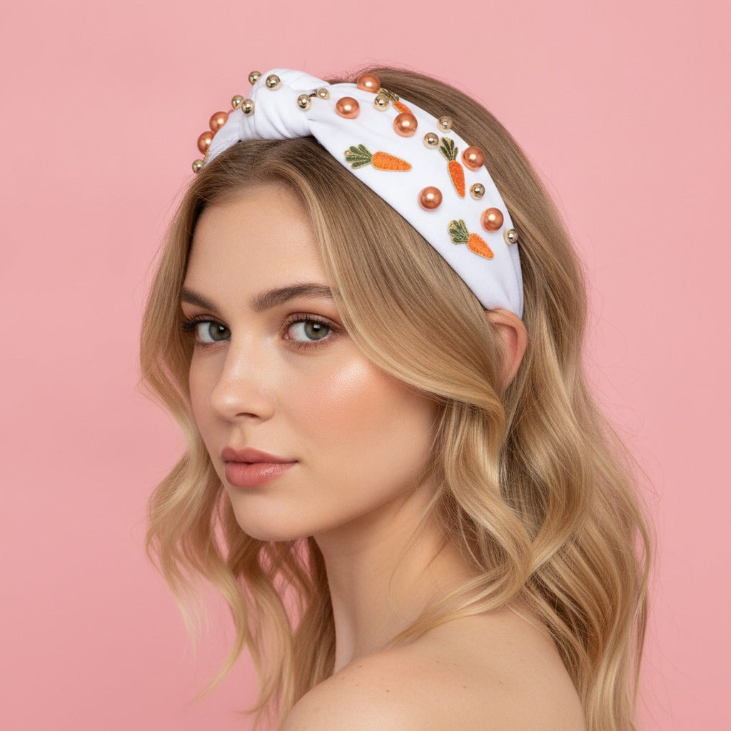 Carrot Beaded Padded Headband - White – hair accessories (view 3)