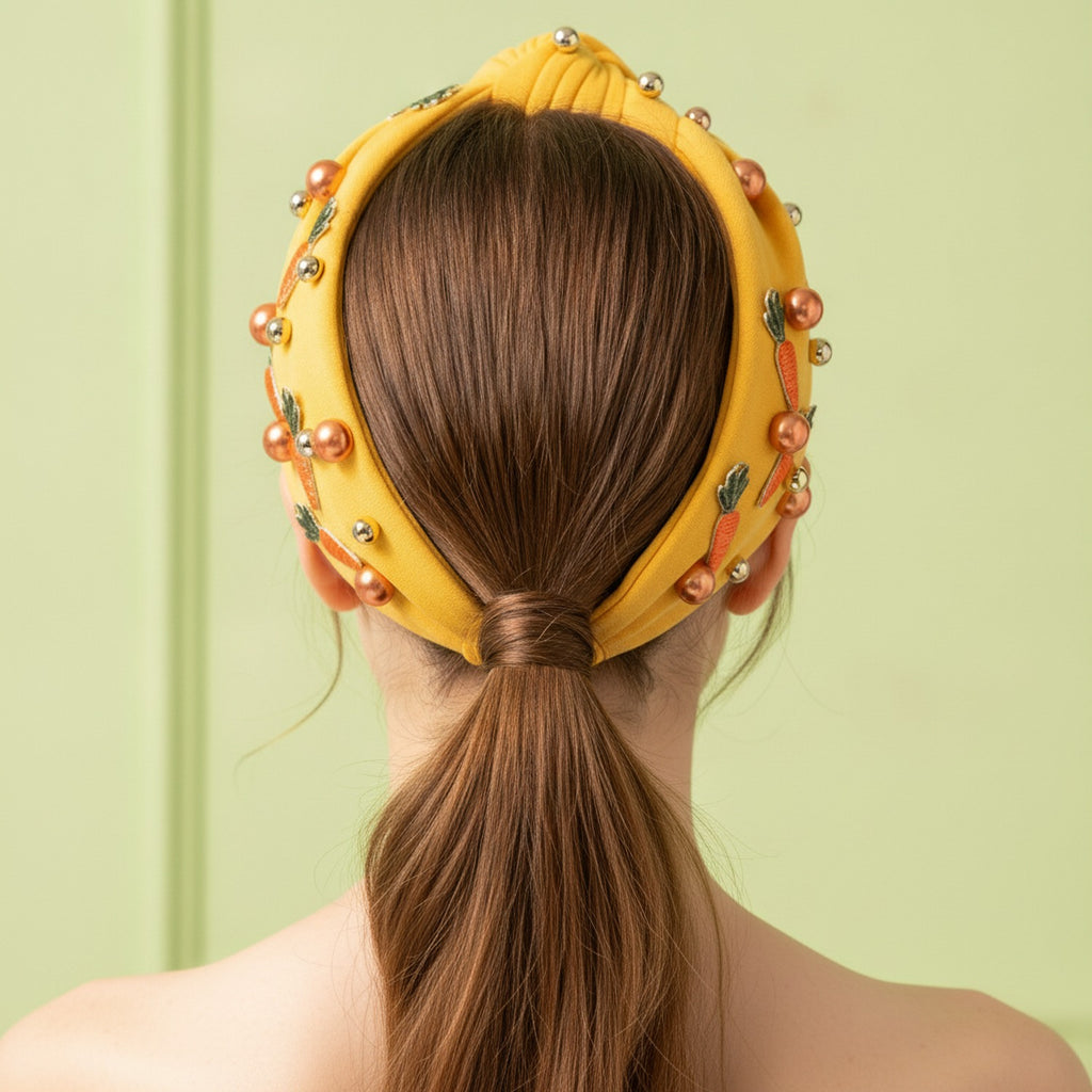 Carrot Beaded Padded Headband - Yellow