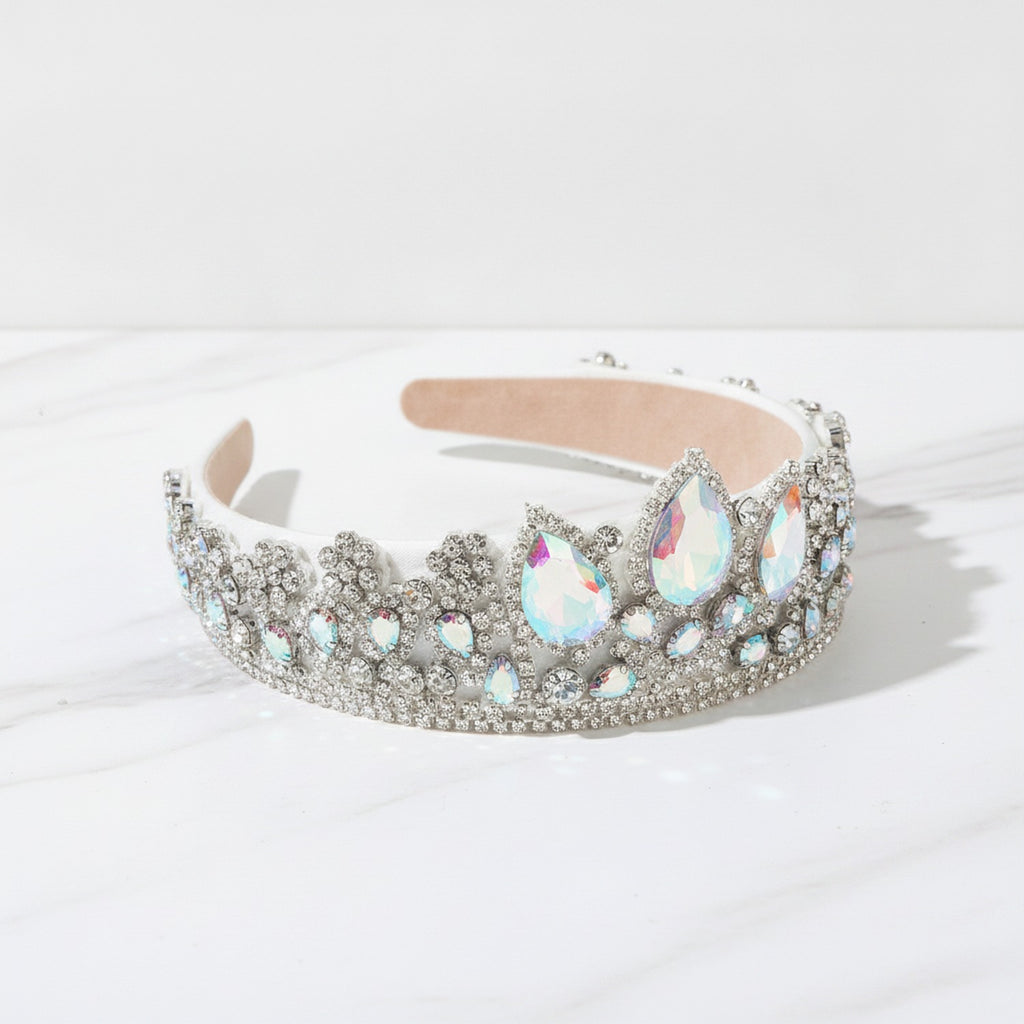 Iridescent Teardrop Rhinestone Crown Headband – hair accessories (view 2)