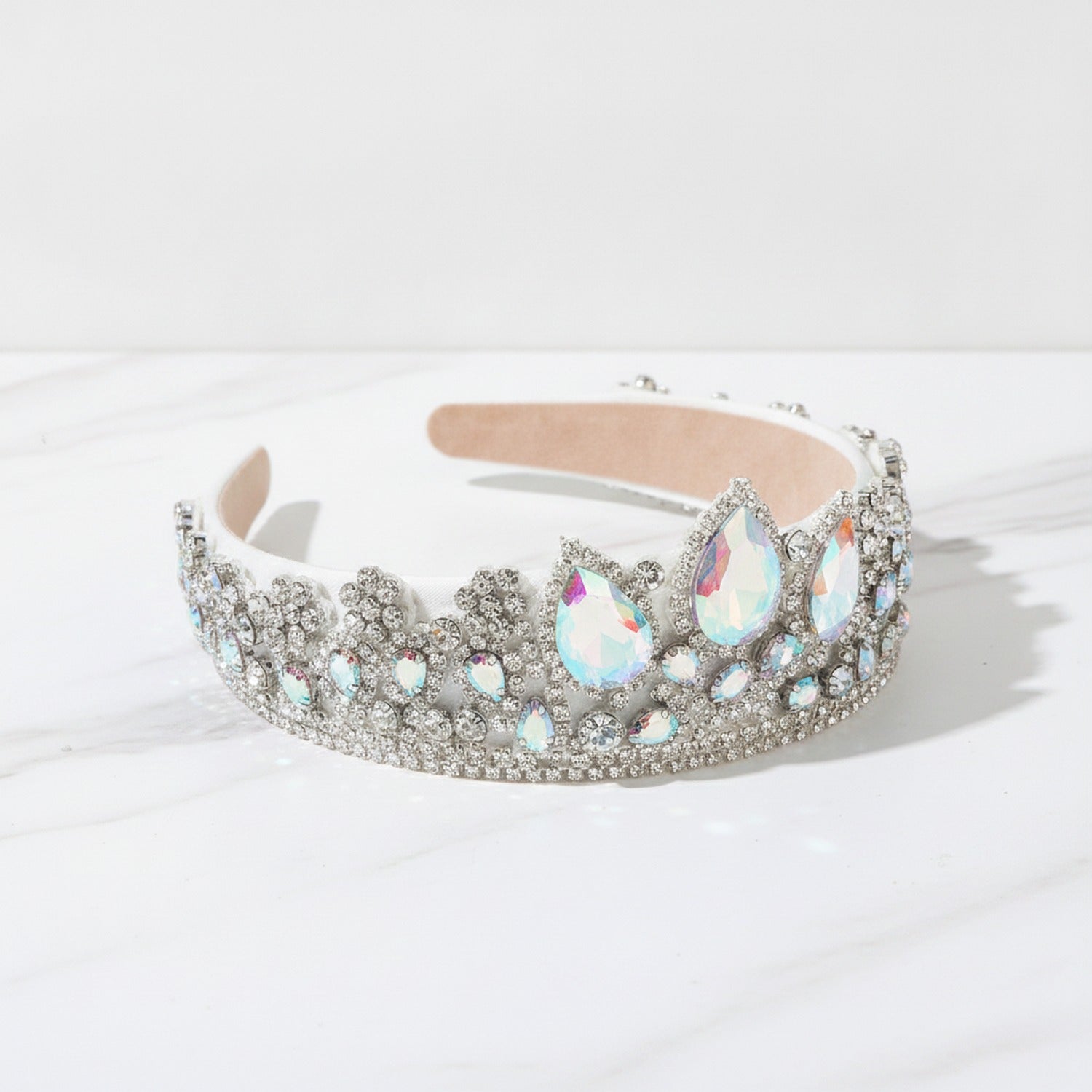Iridescent Teardrop Rhinestone Crown Headband
