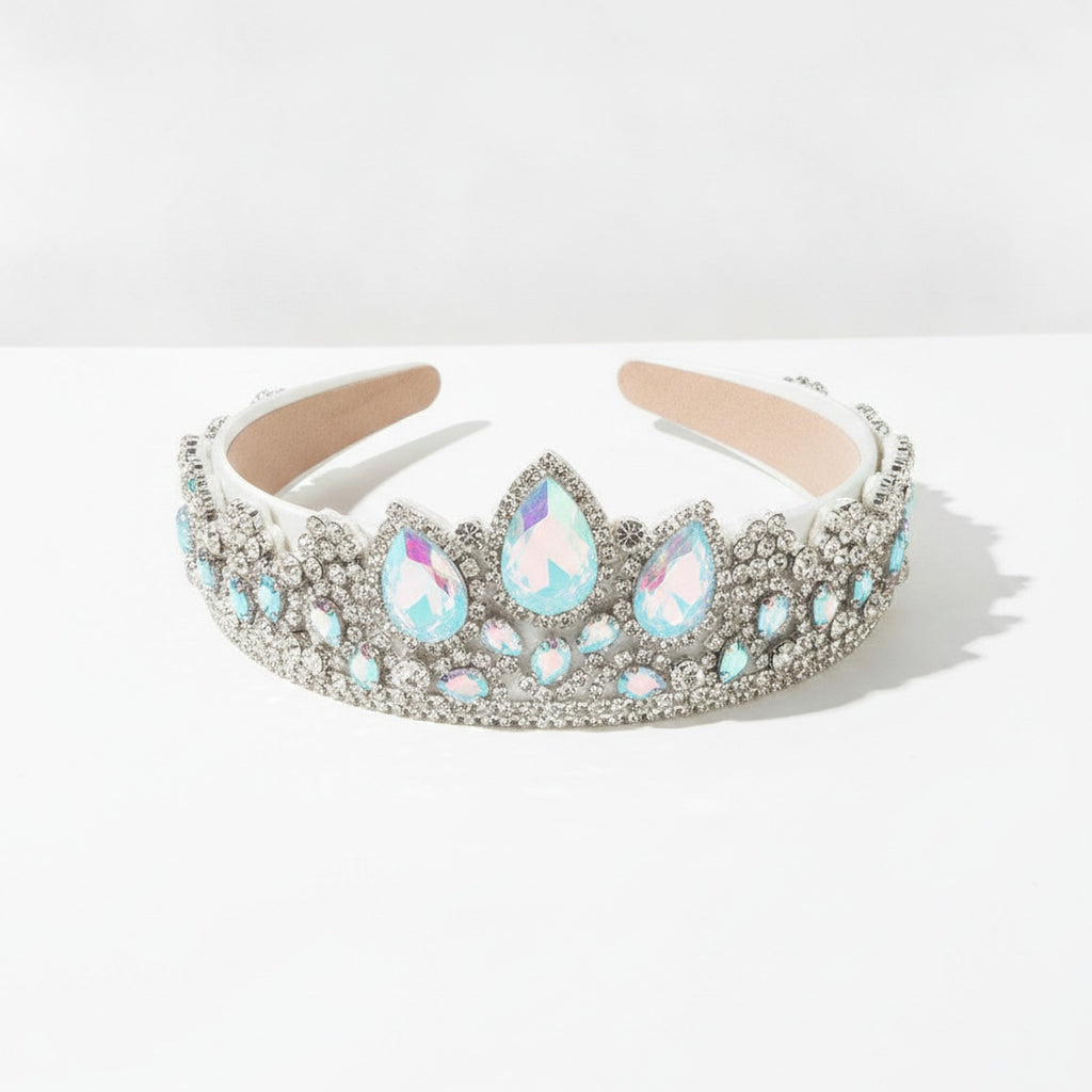 Iridescent Teardrop Rhinestone Crown Headband – hair accessories (view 1)