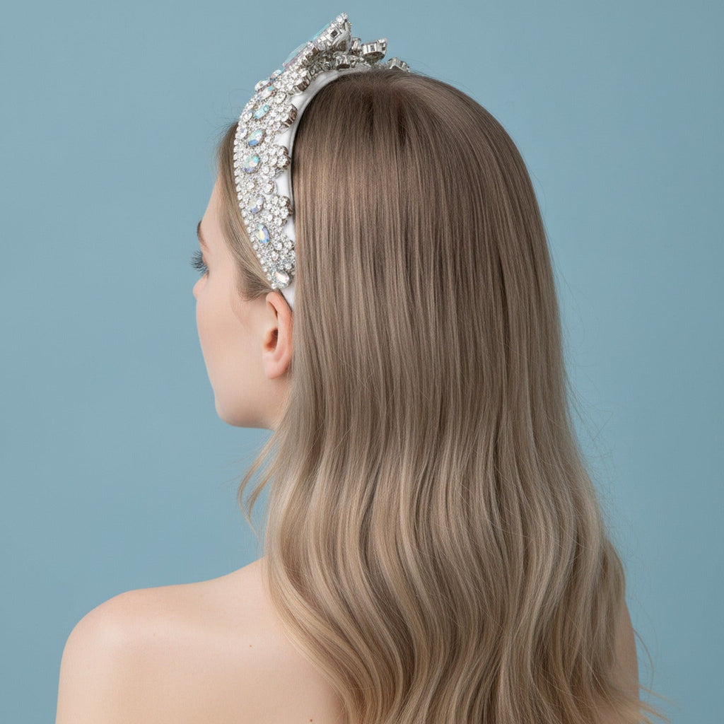 Iridescent Teardrop Rhinestone Crown Headband – hair accessories (view 3)