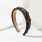 Velvet Butterfly Embellished Padded Headband - Black
