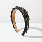 Velvet Butterfly Embellished Padded Headband - Black