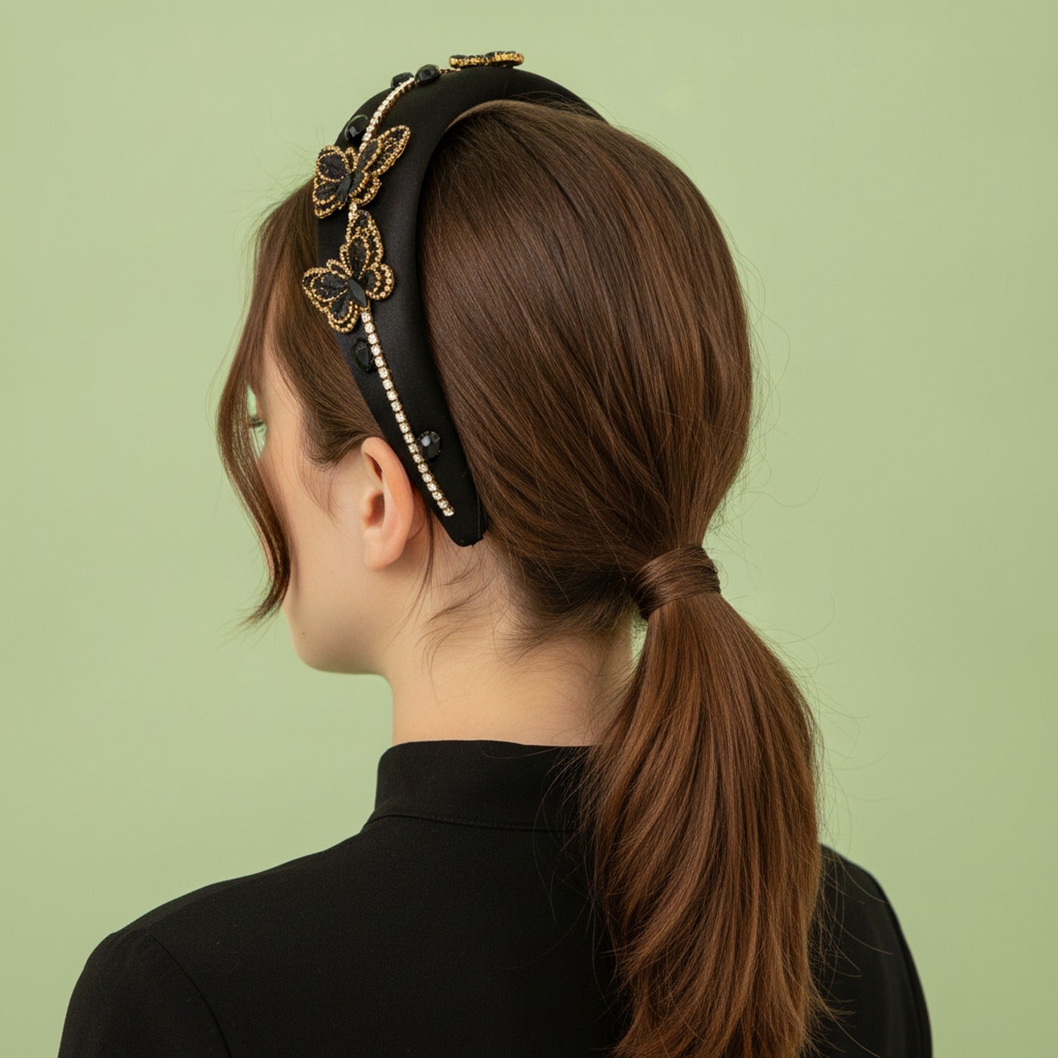 Velvet Butterfly Embellished Padded Headband - Black – hair accessories (view 2)