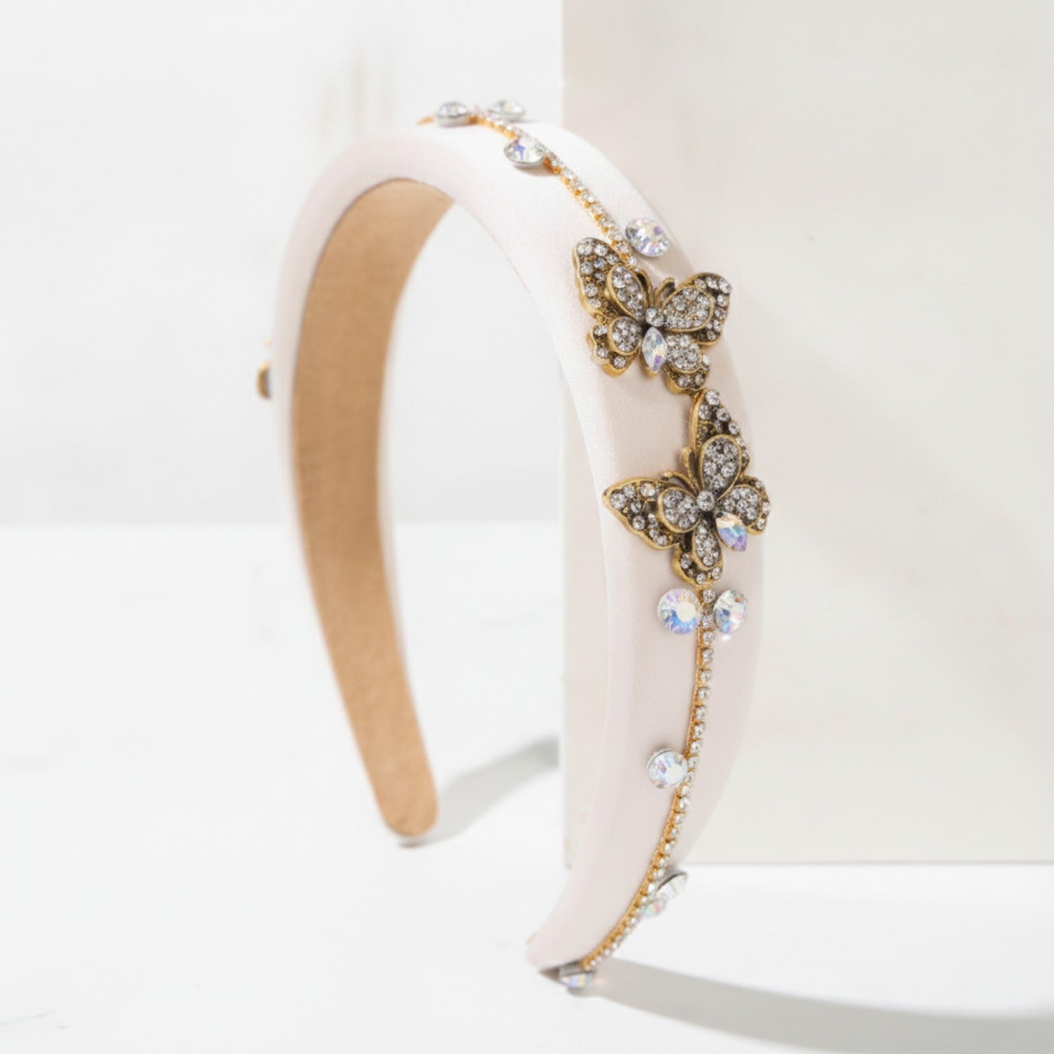 Velvet Butterfly Embellished Padded Headband - White