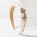 Velvet Butterfly Embellished Padded Headband - White