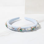 Pearl Beaded Rhinestone Headband - Blue