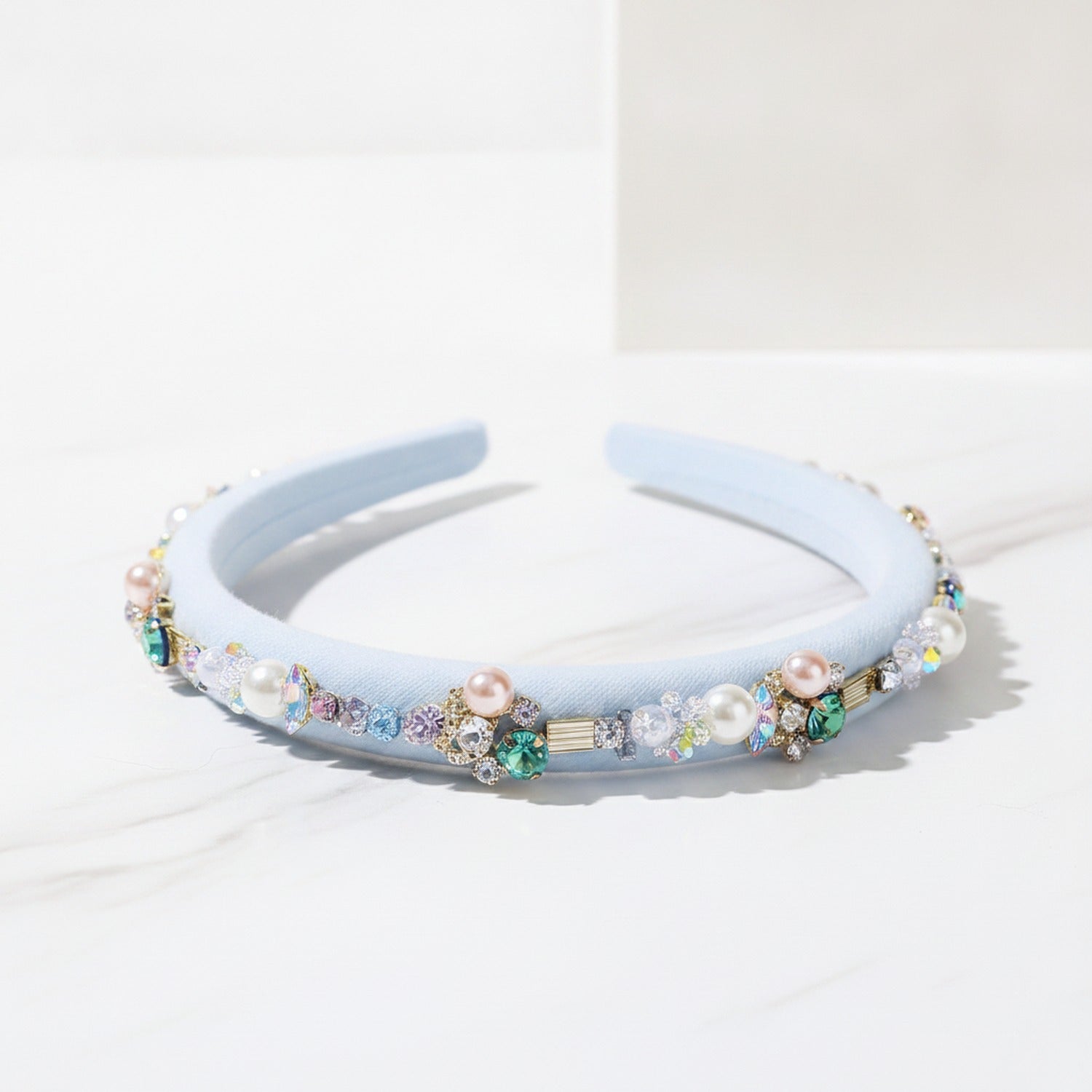 Pearl Beaded Rhinestone Headband - Blue