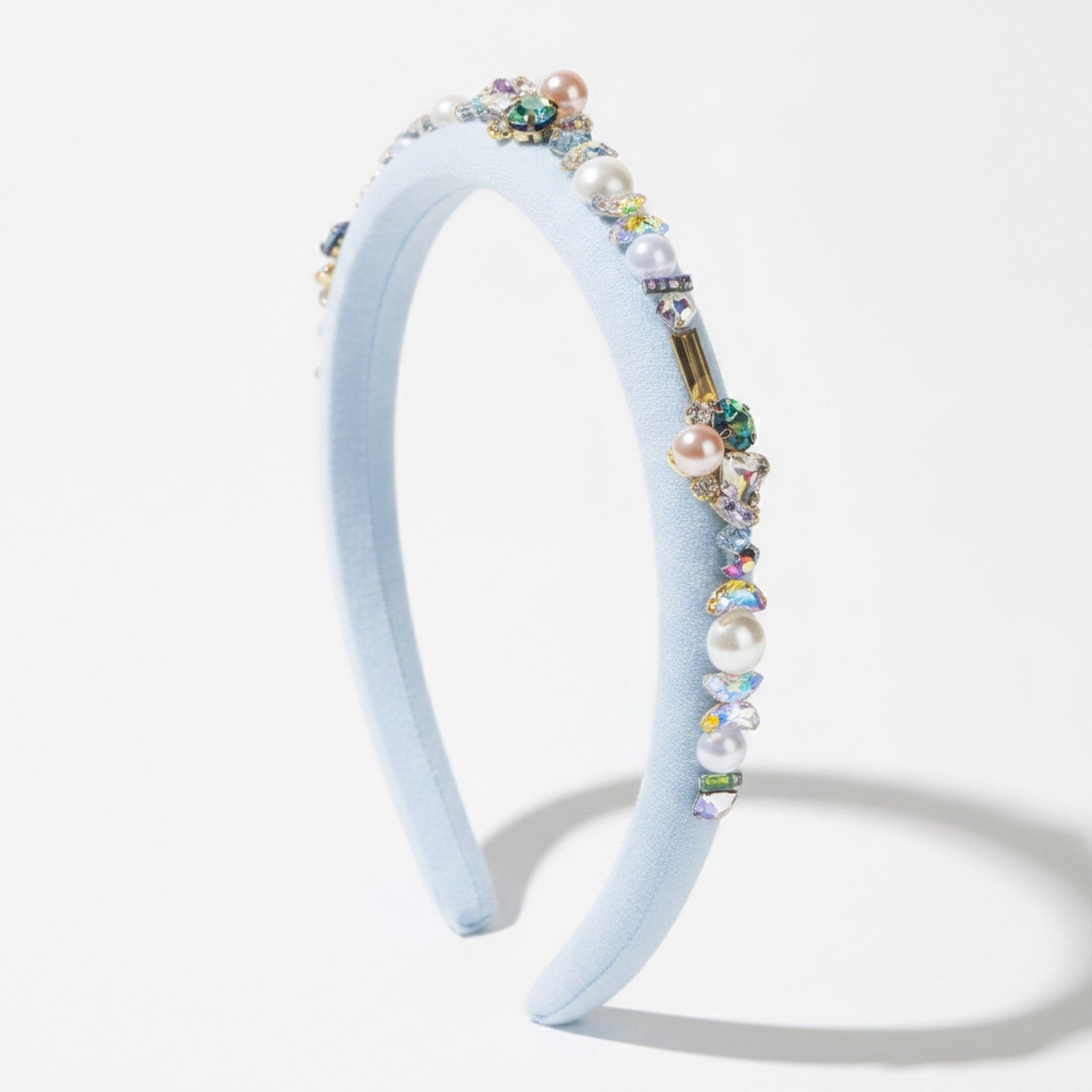 Pearl Beaded Rhinestone Headband - Blue