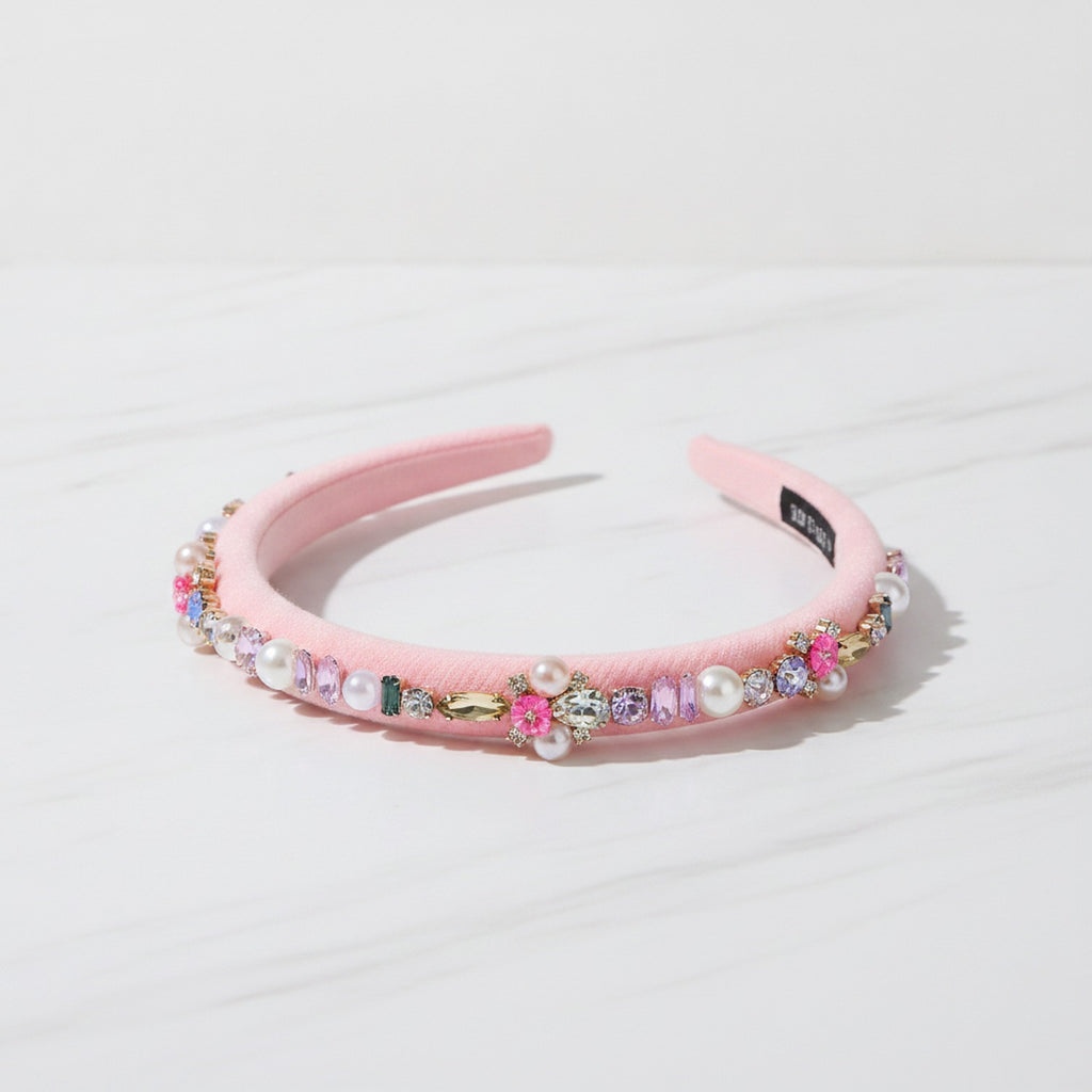 Pearl Beaded Rhinestone Headband - Pink