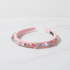 Pearl Beaded Rhinestone Headband - Pink