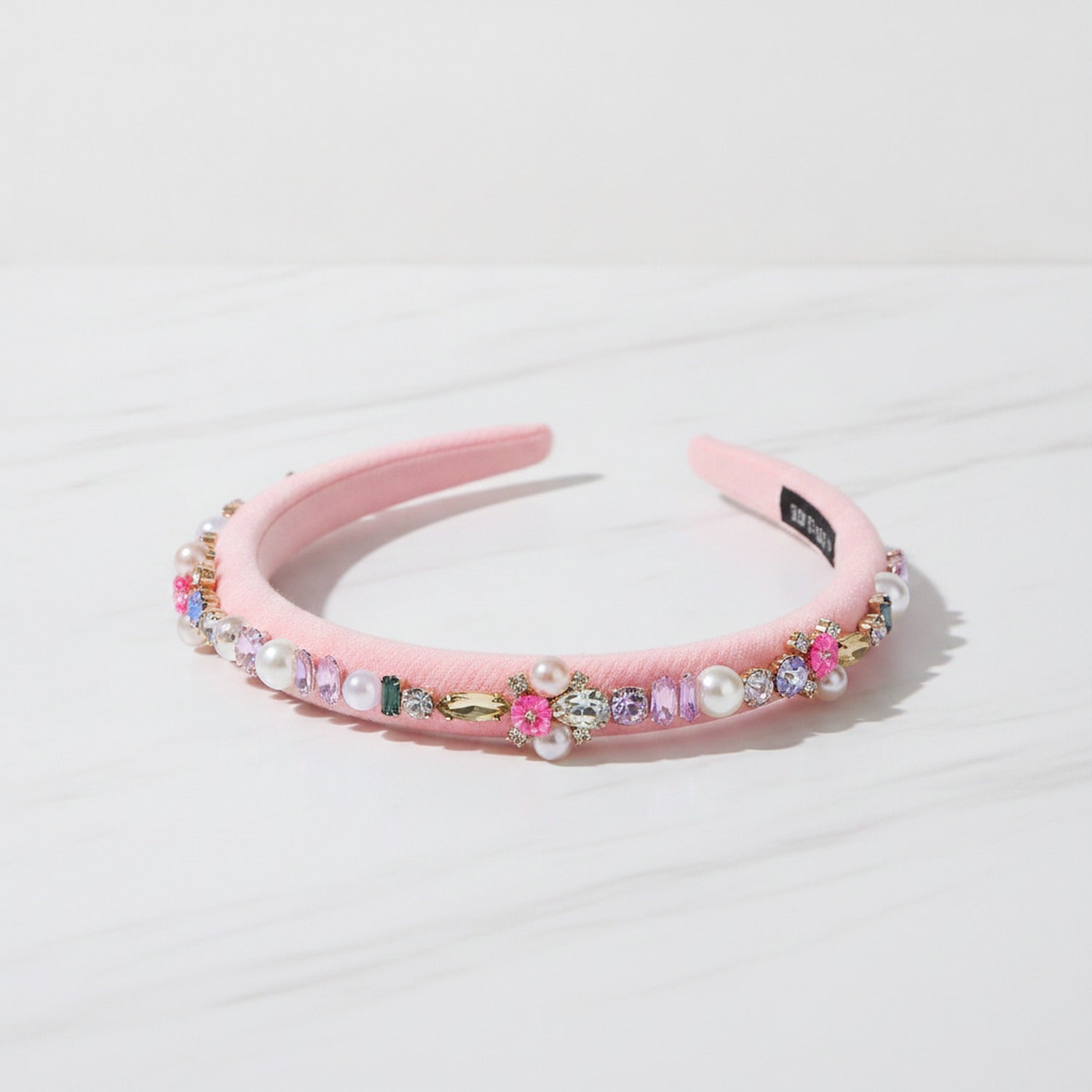 Pearl Beaded Rhinestone Headband - Pink