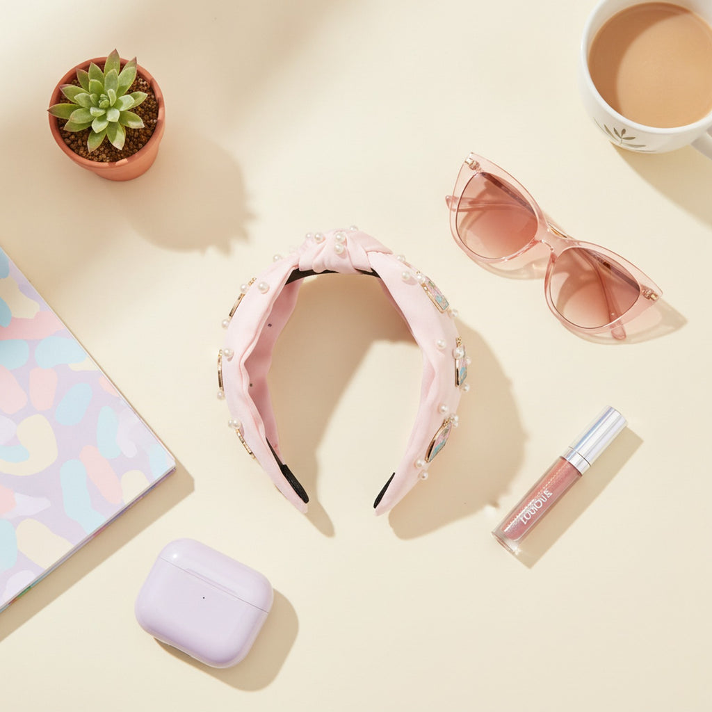 Pink Pearl Beach Charm Padded Headband – hair accessories (view 2)