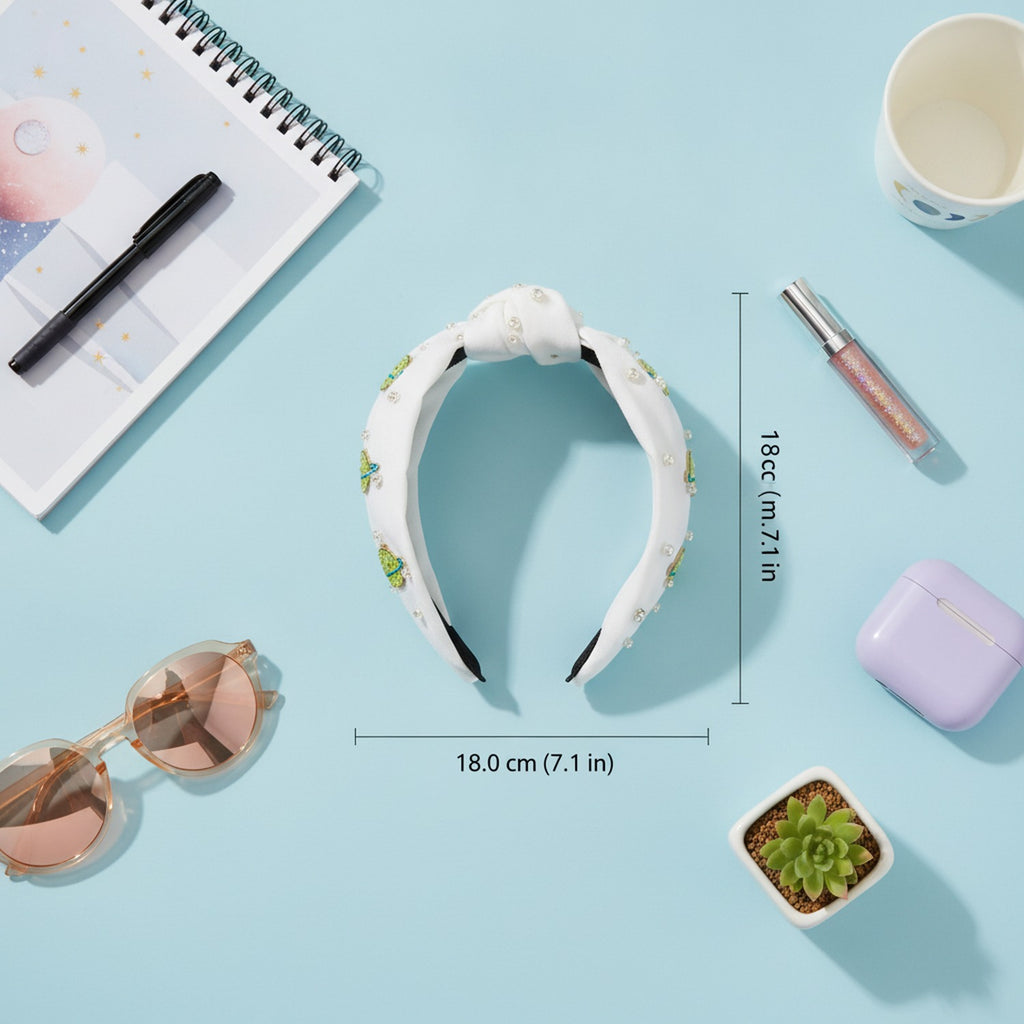 White Padded Headband With Planet Charms – hair accessories (view 2)