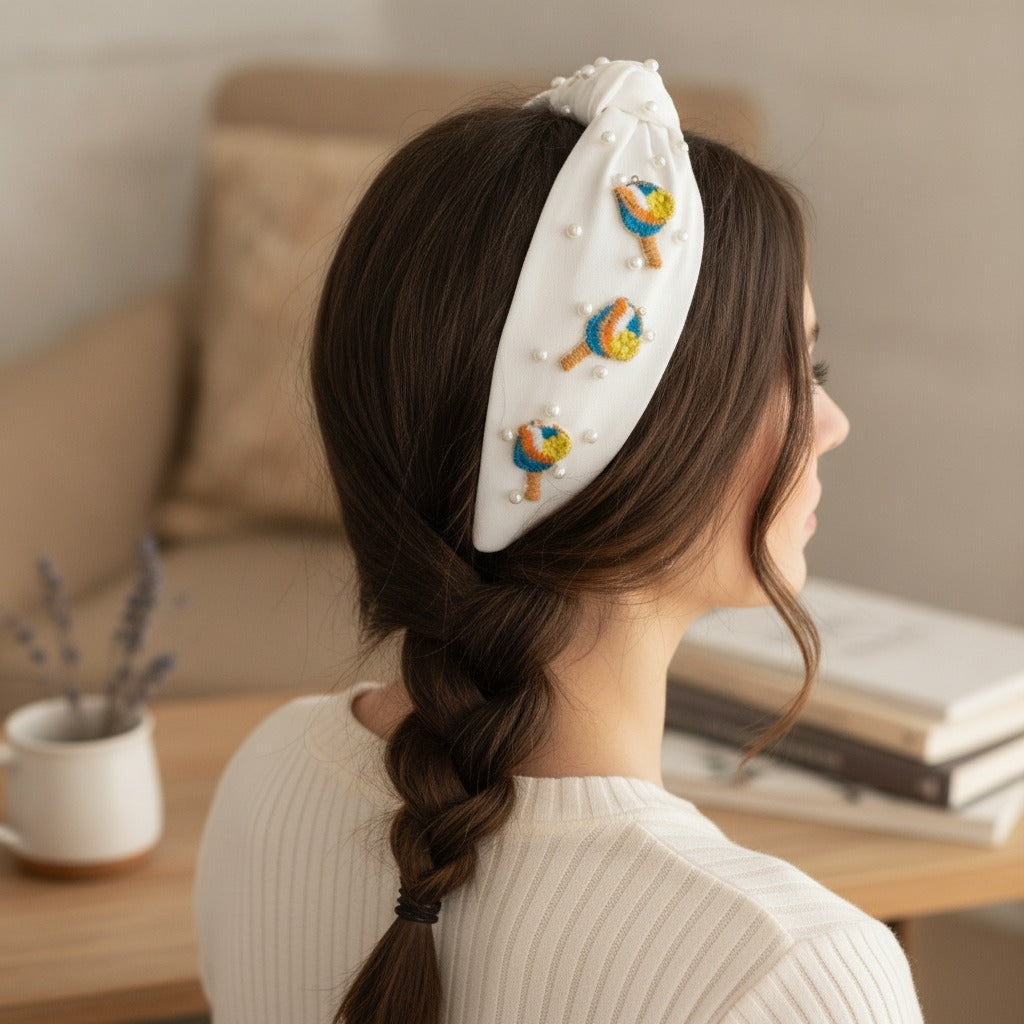 White Pearl Padded Headband With Beach Ball Charms – hair accessories (view 2)
