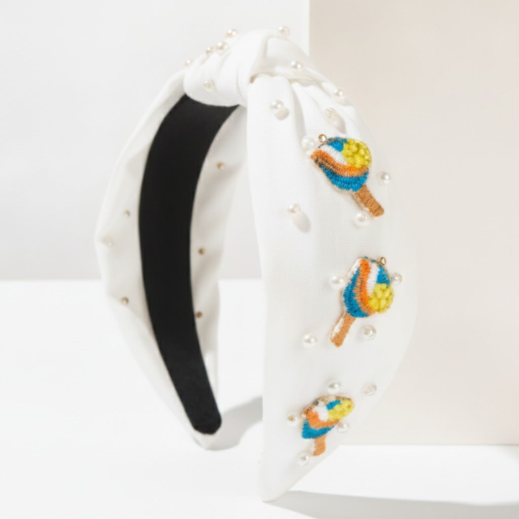 White Pearl Padded Headband With Beach Ball Charms – hair accessories (view 1)
