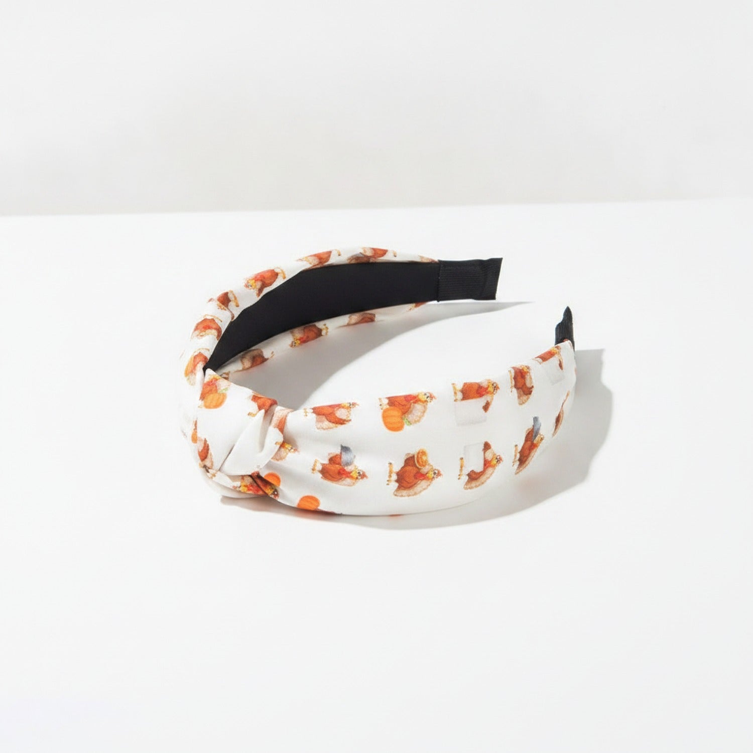 Orange Floral Padded Headband With Black Trim